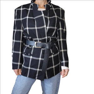 Blazer Vintage Plaid 100% Worsted wool Black white BRETTON PLACE